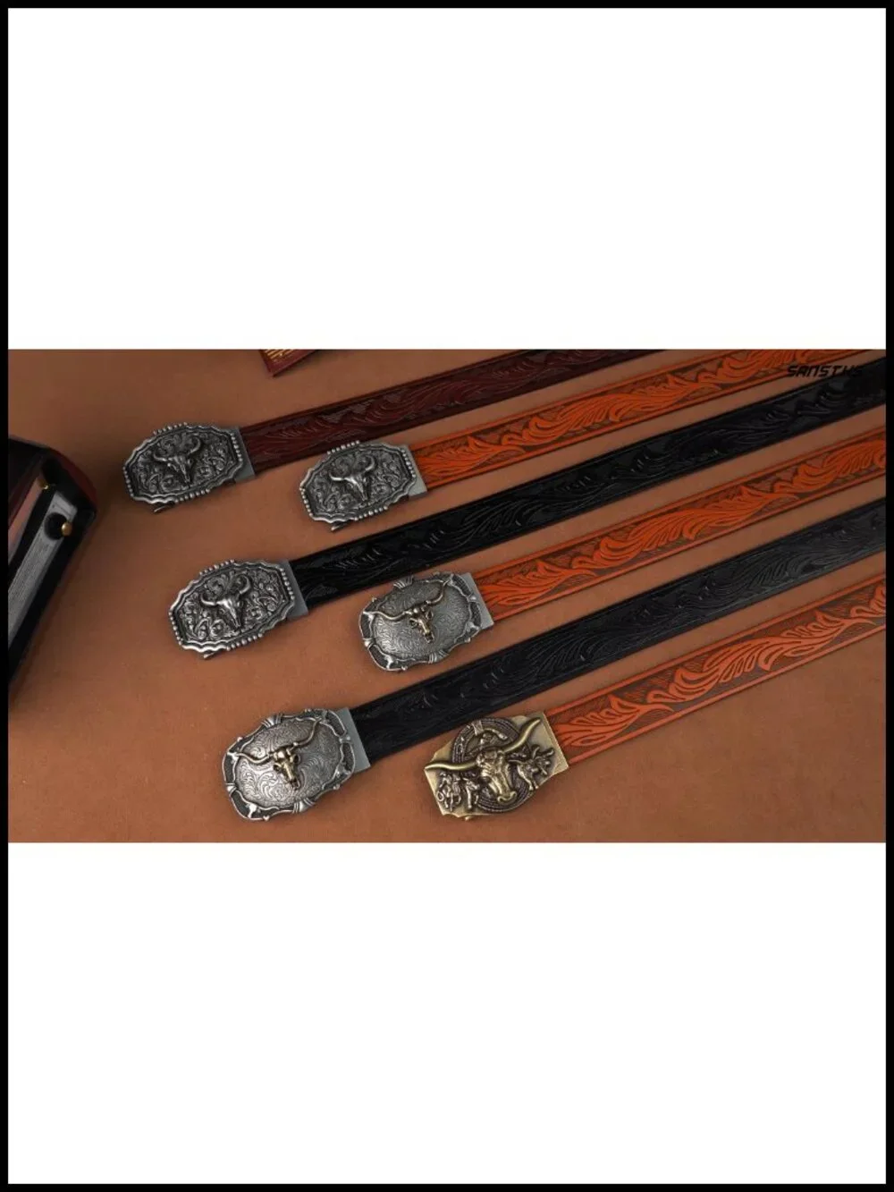Men's Western Ratchet Cowboy Belt with Automatic Buckle, Adjustable Leather